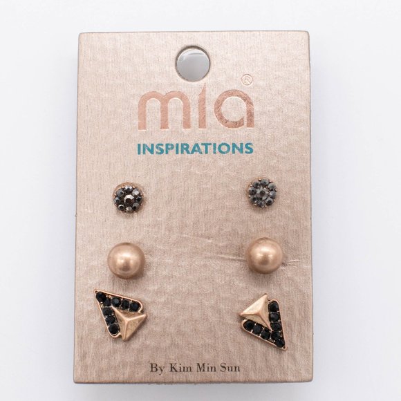 Mia Inspirations by Kim Min Sun Copper Tone with Black Stone Earrings - Picture 1 of 4